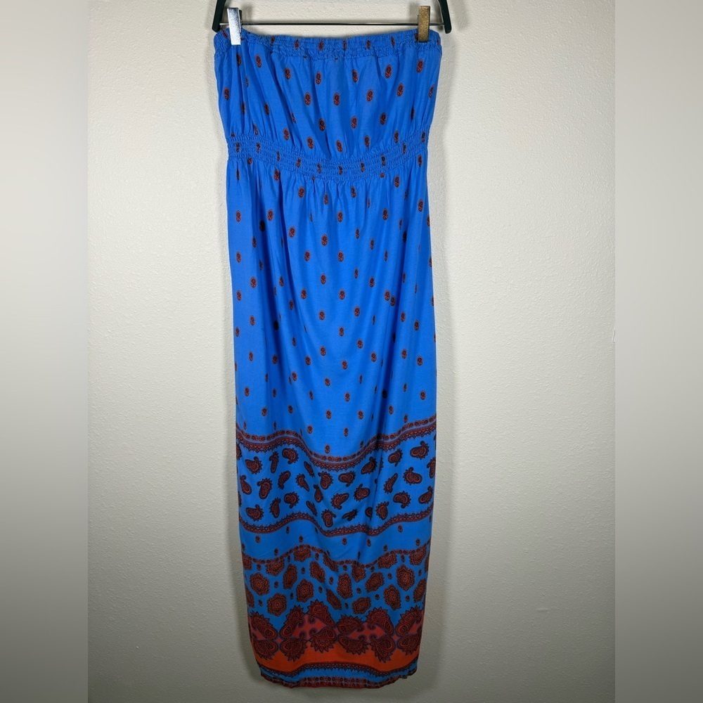 Old Navy Blue Coral Bandana Paisley Print Strapless Maxi Maternity M Boho 49”